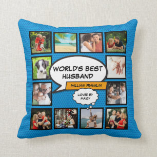 World's Best Husband Fun Cool Photo Collage Throw Pillow