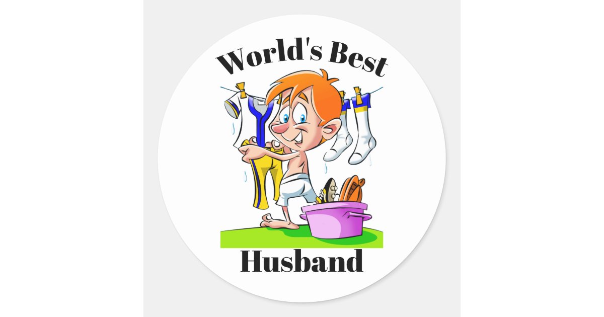 World's Best Husband Funny Cartoon Classic Round Sticker | Zazzle