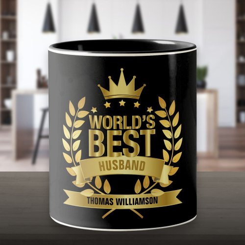 Worlds Best Husband Gold Black Two_Tone Coffee Mug