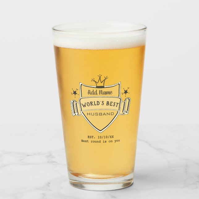 World's Best HUSBAND Personalized Beer PINT GLASS (Front Filled)