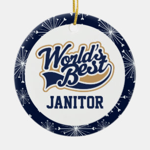 Worlds Best Janitor Gift Ceramic Ornament