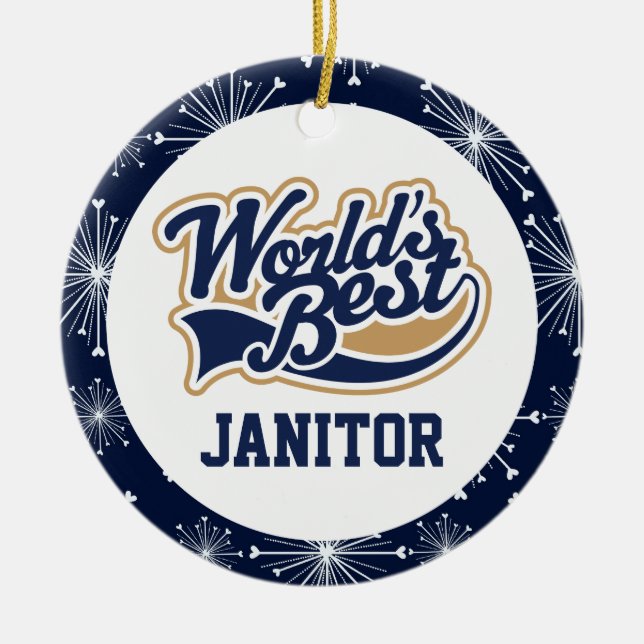 Worlds Best Janitor Gift Ceramic Ornament (Front)