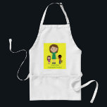 World's Best Kindergarten Teacher Cute Cartoon Adult Apron<br><div class="desc">Customizable World's Best Kindergarten Teacher bright & cheerful pretty apron with a cute cartoon illustration of a happy teacher with two children on a yellow background with green border. A sweet and adorable special gift for female pre school teachers. Available in adults and children's sizes. If you need any assistance...</div>