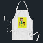 World's Best Kindergarten Teacher Cute Cartoon Adult Apron<br><div class="desc">Customizable World's Best Kindergarten Teacher bright & cheerful pretty apron with a cute cartoon illustration of a happy teacher with two children on a yellow background with green border. A sweet and adorable special gift for female pre school teachers. Available in adults and children's sizes. If you need any assistance...</div>
