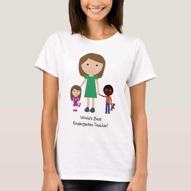 World's Best Kindergarten Teacher Cute Cartoon T-Shirt (Front)