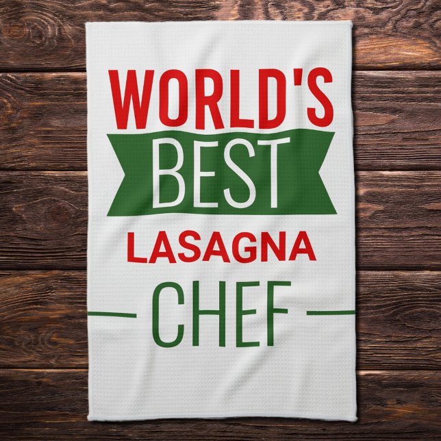 World's Best Lasagna  Chef   -  red white green  Kitchen Towel (Creator Uploaded)