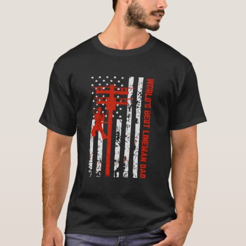 WorldS Best Lineman Dad American Flag T_Shirt