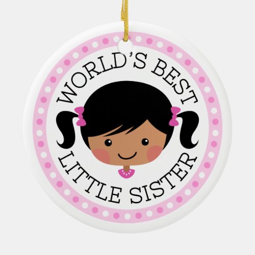Worlds best little sister cartoon girl black hair ceramic ornament