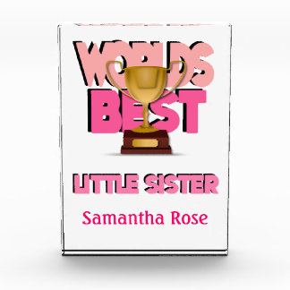 Worlds Best Little Sister Pink Personalized Award