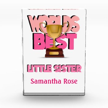 Worlds Best Little Sister Pink Personalized Award by csinvitations at Zazzle