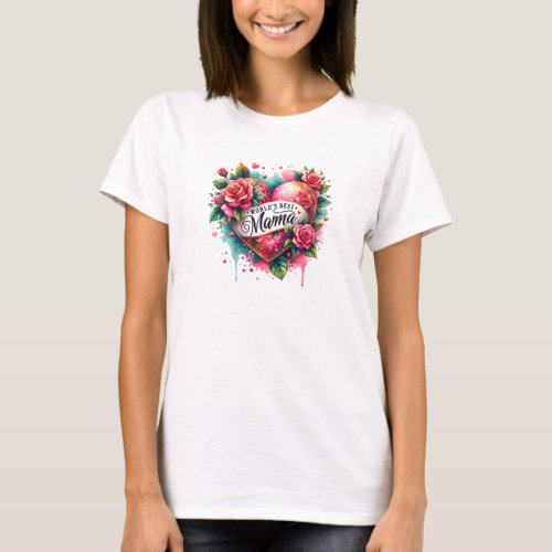 Worlds best mama red glitter hearts Mothers day T_Shirt