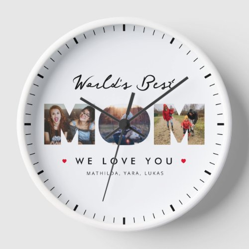 Worlds Best Mom 3 photo Collage Mothers Day Clock