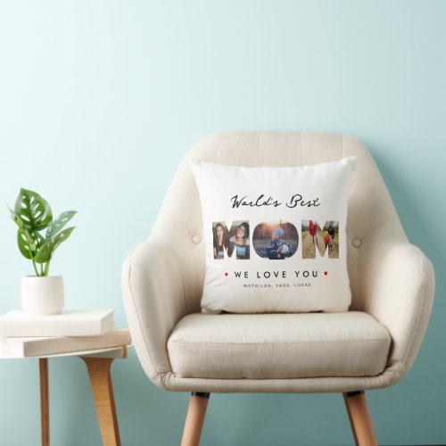 Worlds Best Mom 3 Photo Collage Mothers Day Throw Pillow