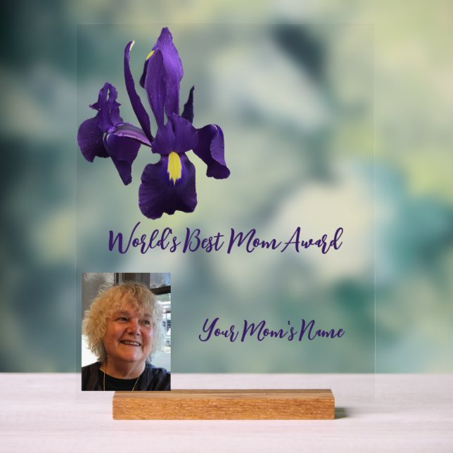 World's Best Mom Award Iris Acrylic Sign (Neutral)