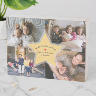 World's Best Mom Award Photo Collage Mother's Day Wooden Box Sign