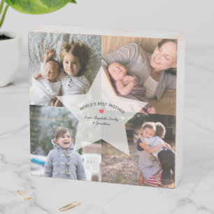 World's Best Mom Award Photo Collage Mother's Day Wooden Box Sign