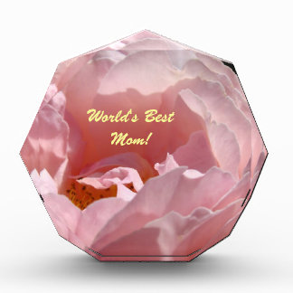 World's Best Mom! Award Plaque Pink Rose Flower