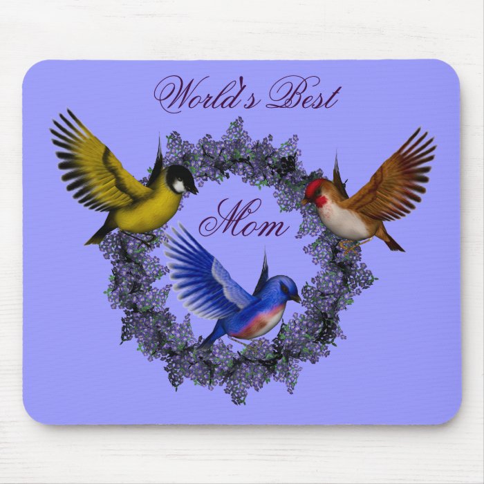 World's Best Mom Birds Flower Wreath Mousepad