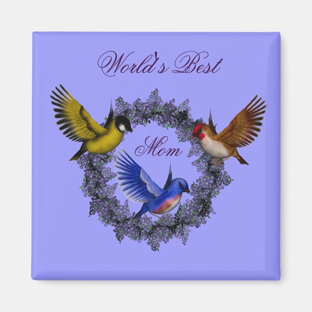 World's Best Mom Birds On Flower Wreath Magnet (Front)