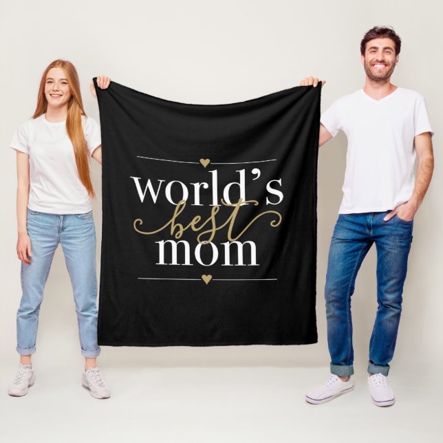 Worlds Best Mom Black And Gold Elegant Script Fleece Blanket (In Situ)