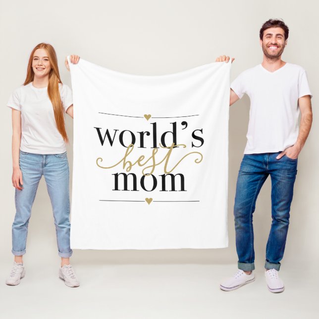 Worlds Best Mom Black And Gold Modern Fleece Blanket (In Situ)