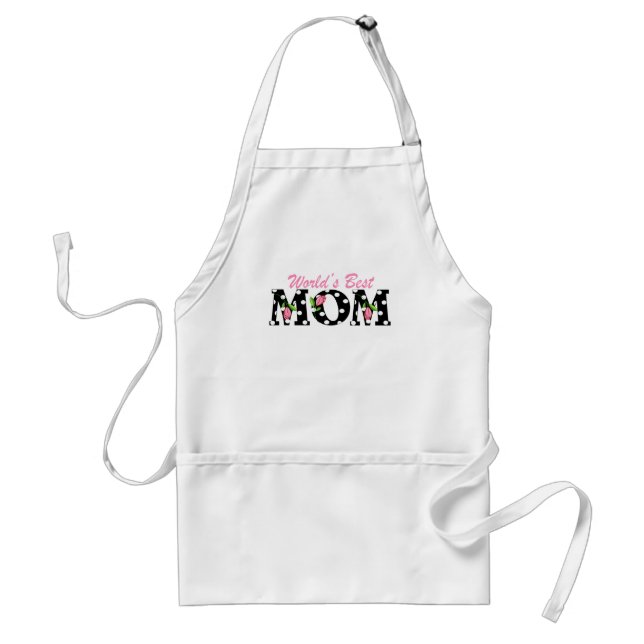 World's Best Mom Black with Pink Tulips Adult Apron (Front)