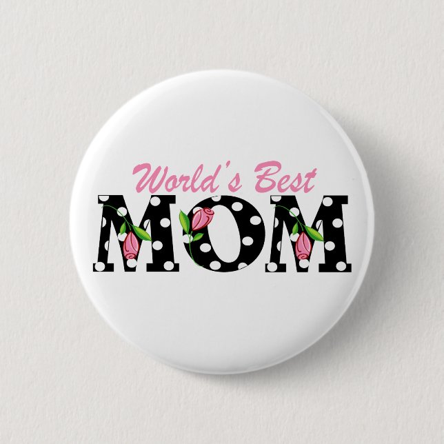 World's Best Mom Black with Pink Tulips Button (Front)