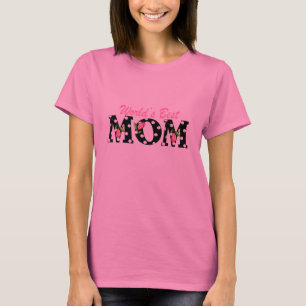World's Best Mom Black with Pink Tulips T-Shirt