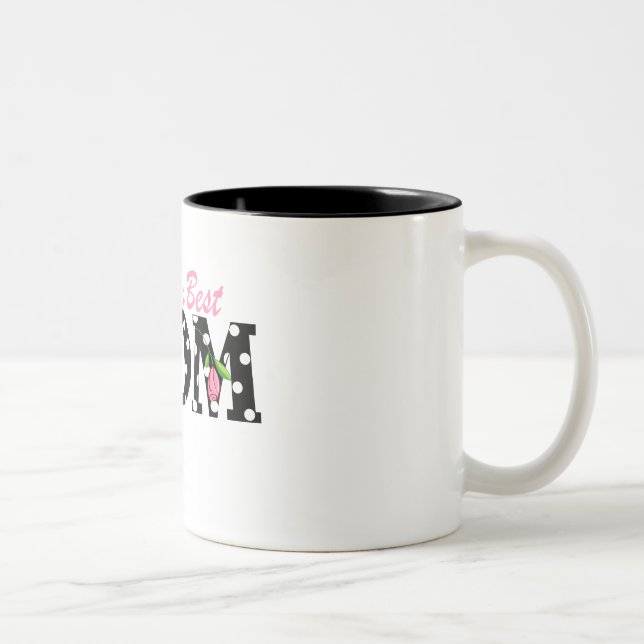 World's Best Mom Black with Pink Tulips Two-Tone Coffee Mug (Right)