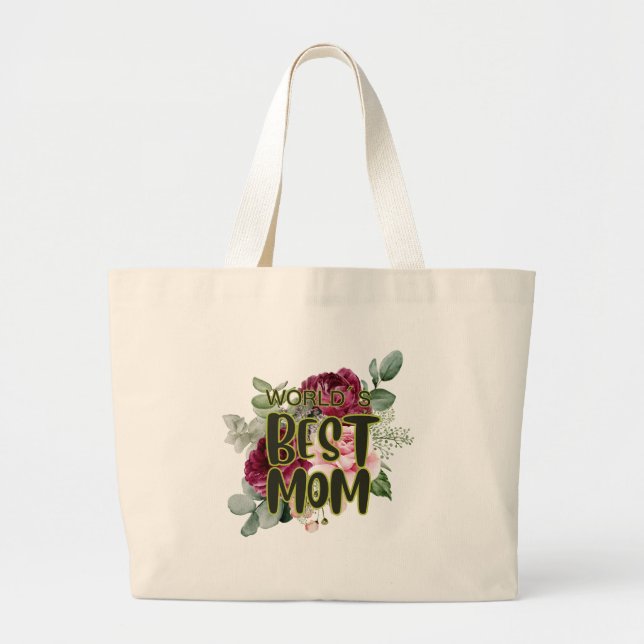World's Best Mom Botanical floral Mother´s day Large Tote Bag (Front)