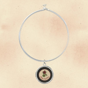 World's Best Mom Burgundy Rose on Black Harlequin Bangle Bracelet