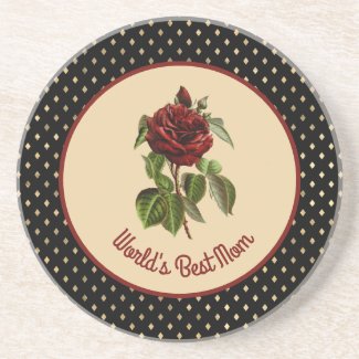 World's Best Mom Burgundy Rose on Black Harlequin