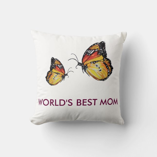 World's Best Mom Butterflies Pillow (Front)
