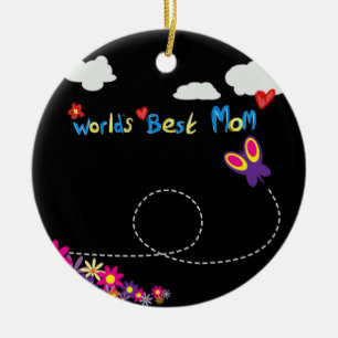 Worlds BEST MOM cartoon mum Ceramic Ornament