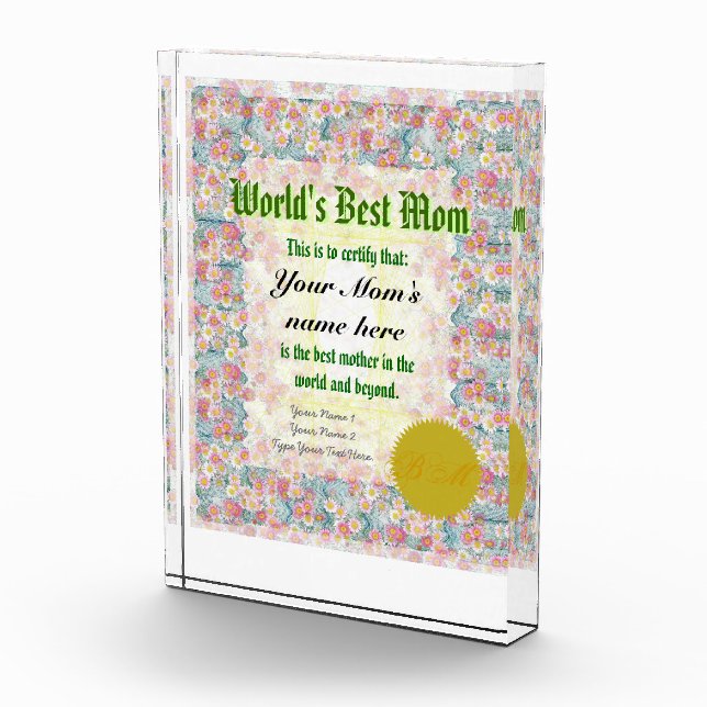 World's Best Mom Certificate Award (Right)