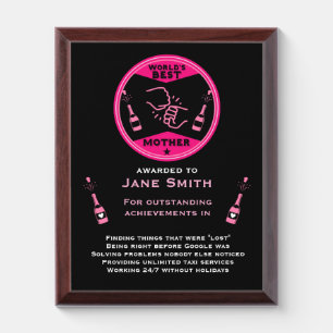 World's Best Mom Certificate Award Plaque