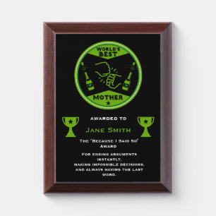 World's Best Mom Certificate Award Plaque