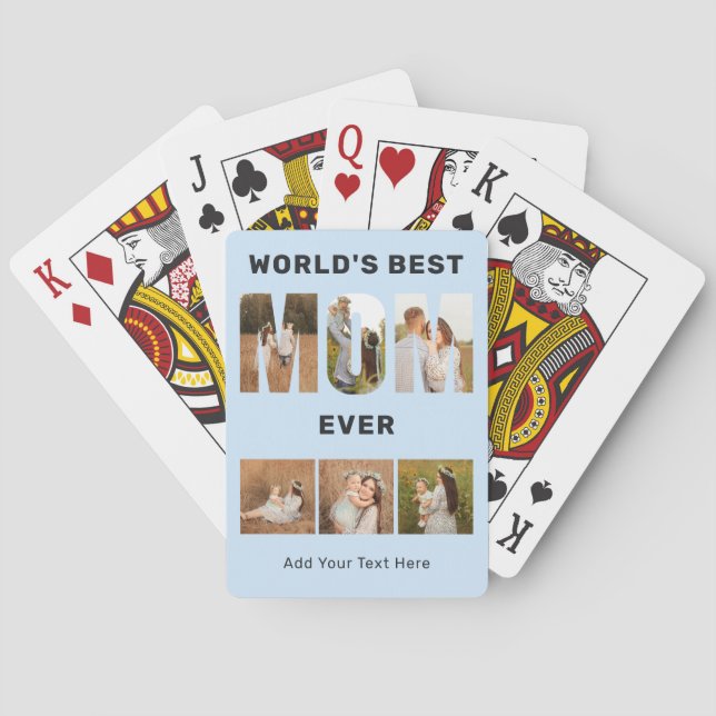 World's Best Mom Custom 6 Photo Blue Poker Cards (Back)