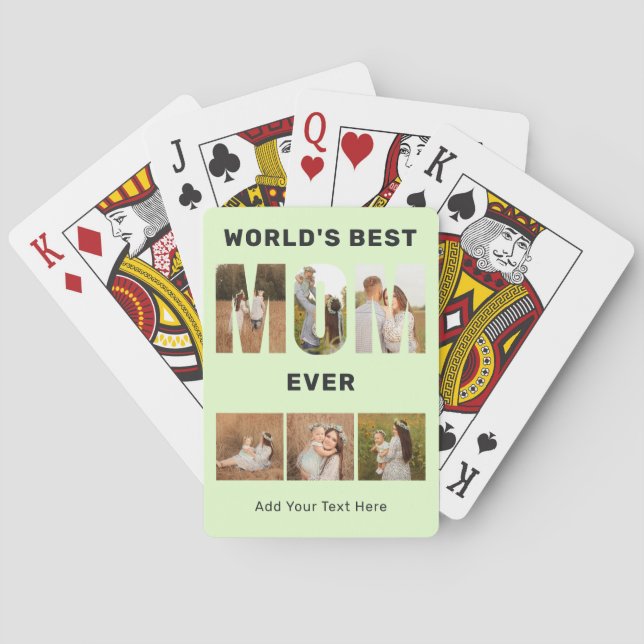 World's Best Mom Custom 6 Photo Green Poker Cards (Back)