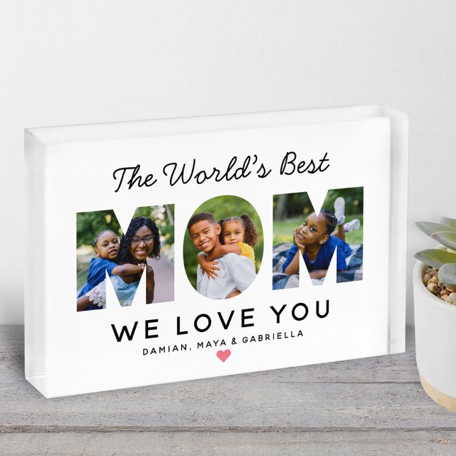 Worlds Best Mom Custom Family Collage Photo Block (Creator Uploaded)