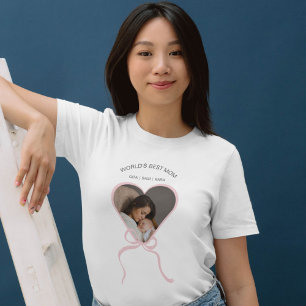 Worlds Best Mom Custom Love Shape and Bow Photo T-Shirt