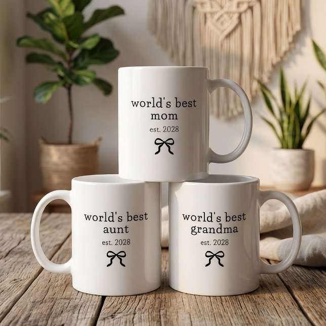 World's Best Mom | Custom Modern Script New Mom Coffee Mug (Best Mom Personalized Mug | New Baby | Baby Shower Gift | Personalized World's Best Grandma Aunt Mug)