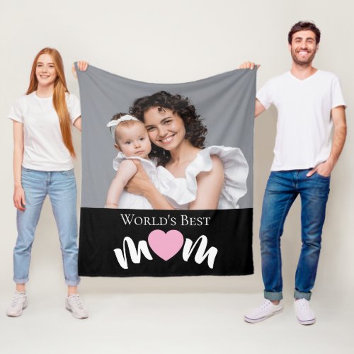 Worlds Best Mom Cute Heart Black Modern Photo Fleece Blanket