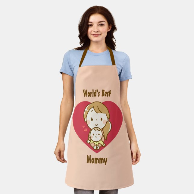 World's Best Mom Cute Mother's Day Kawaii Cartoon Apron (Worn)