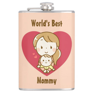 World's Best Mom Cute Mother's Day Kawaii Cartoon Flask