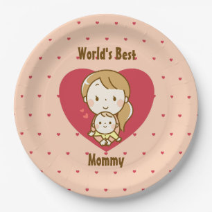 World's Best Mom Cute Mother's Day Kawaii Cartoon Paper Plates