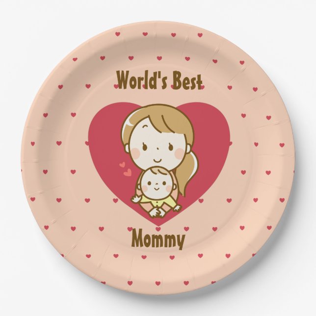 World's Best Mom Cute Mother's Day Kawaii Cartoon Paper Plates (Front)