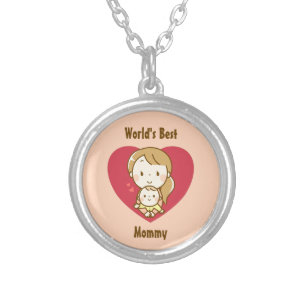World's Best Mom Cute Mother's Day Kawaii Cartoon Silver Plated Necklace