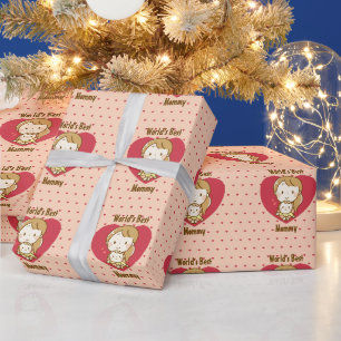 World's Best Mom Cute Mother's Day Kawaii Cartoon Wrapping Paper