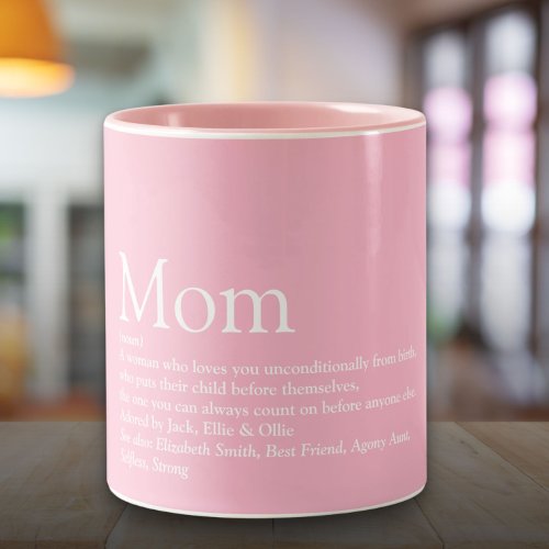 Worlds Best Mom Definition Quote Fun Pink Two_Tone Coffee Mug